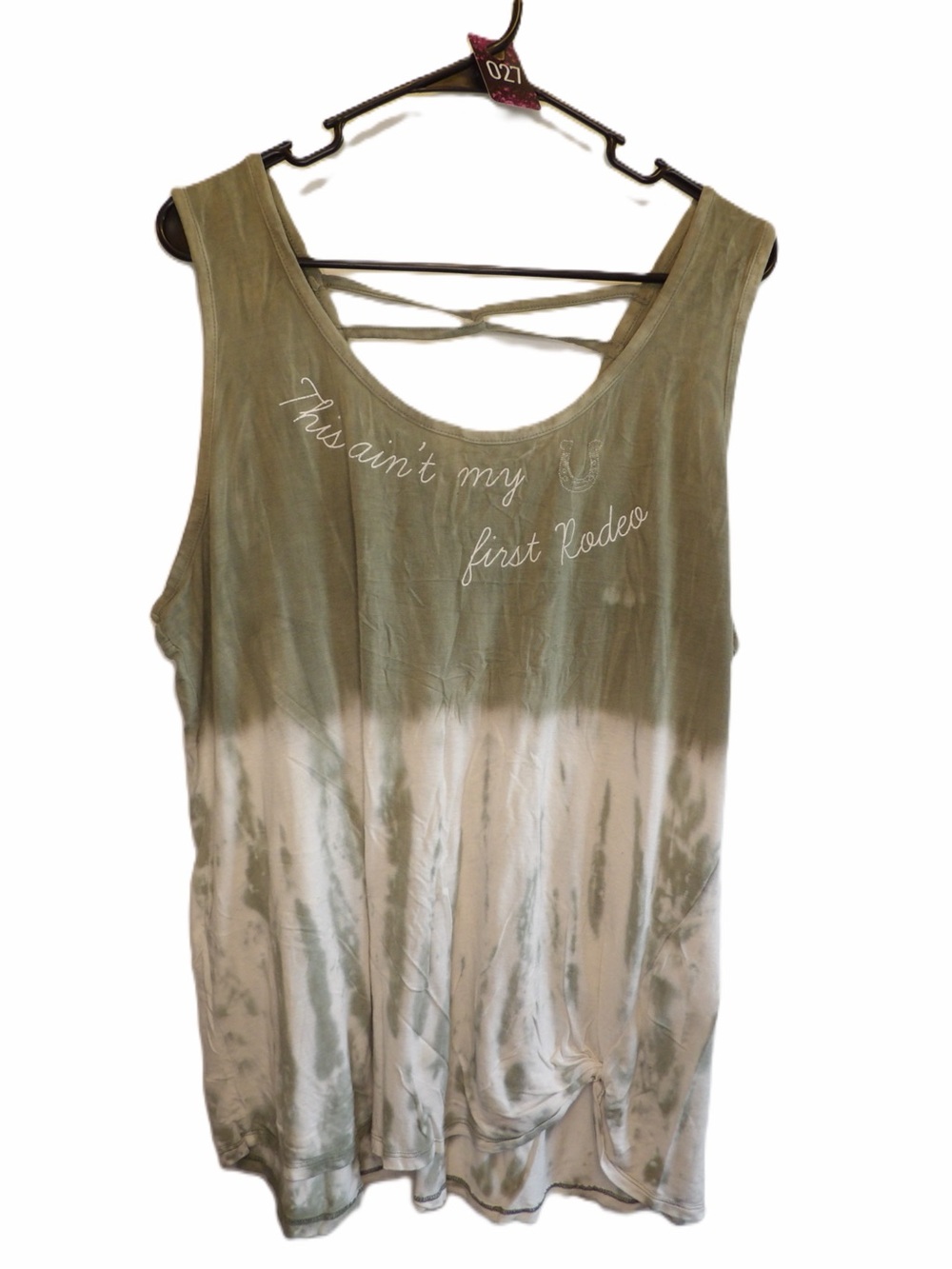 Maurices Olive and Cream Tie-Dye Tank with Crisscross Back